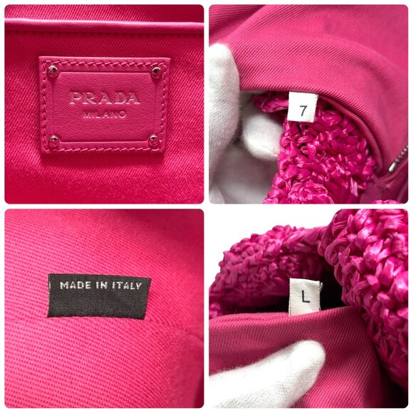 PRADA Vintage Triangle Logo Canapa Tote Bag Handbag Pink Raffia [106407] - Picture 16 of 16